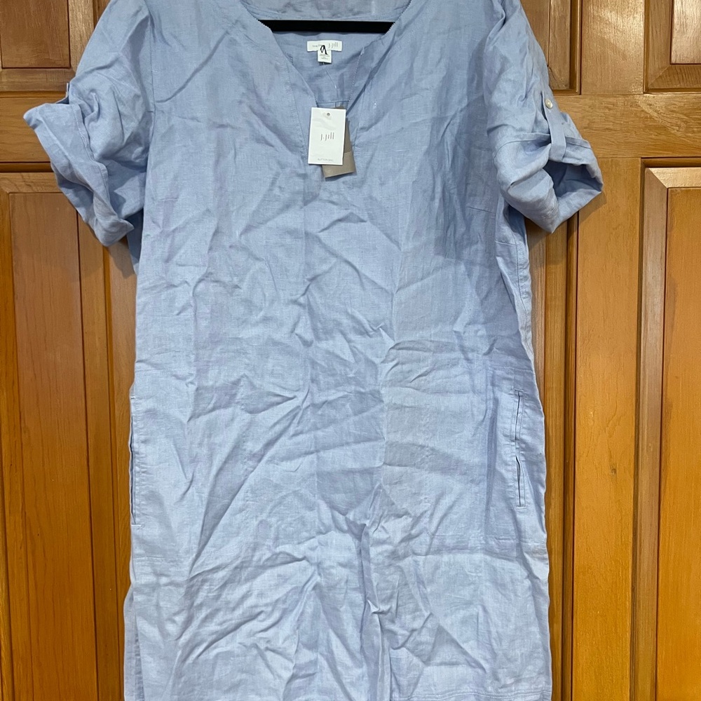 J. Jill Light Blue V-Neck Linen Dress